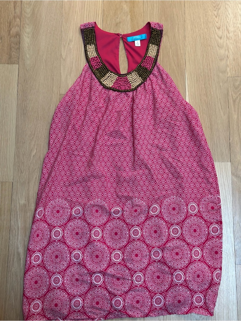 Women’s Pink Beaded Neckline Sleeveless Dress Size Large